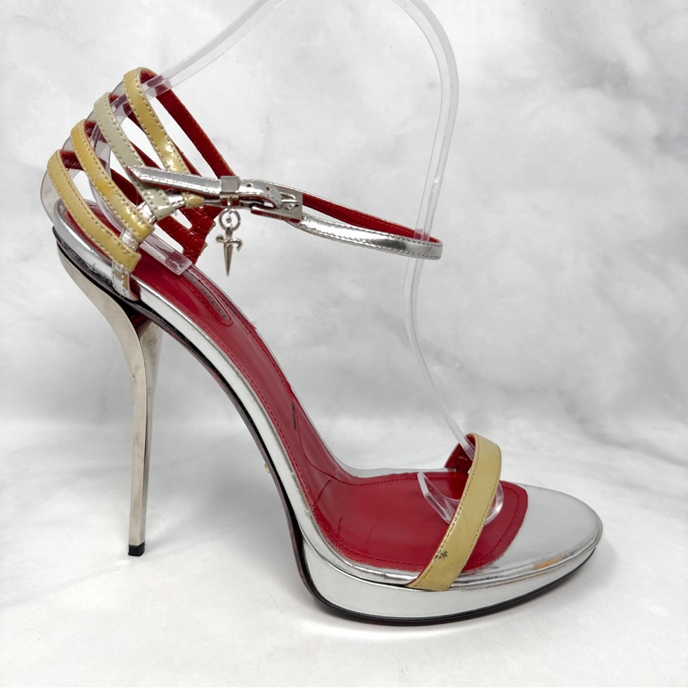 NEW Cesare Paciotti Vintage Y2K Leather Metal Stiletto Heel Sandals 2000s 41